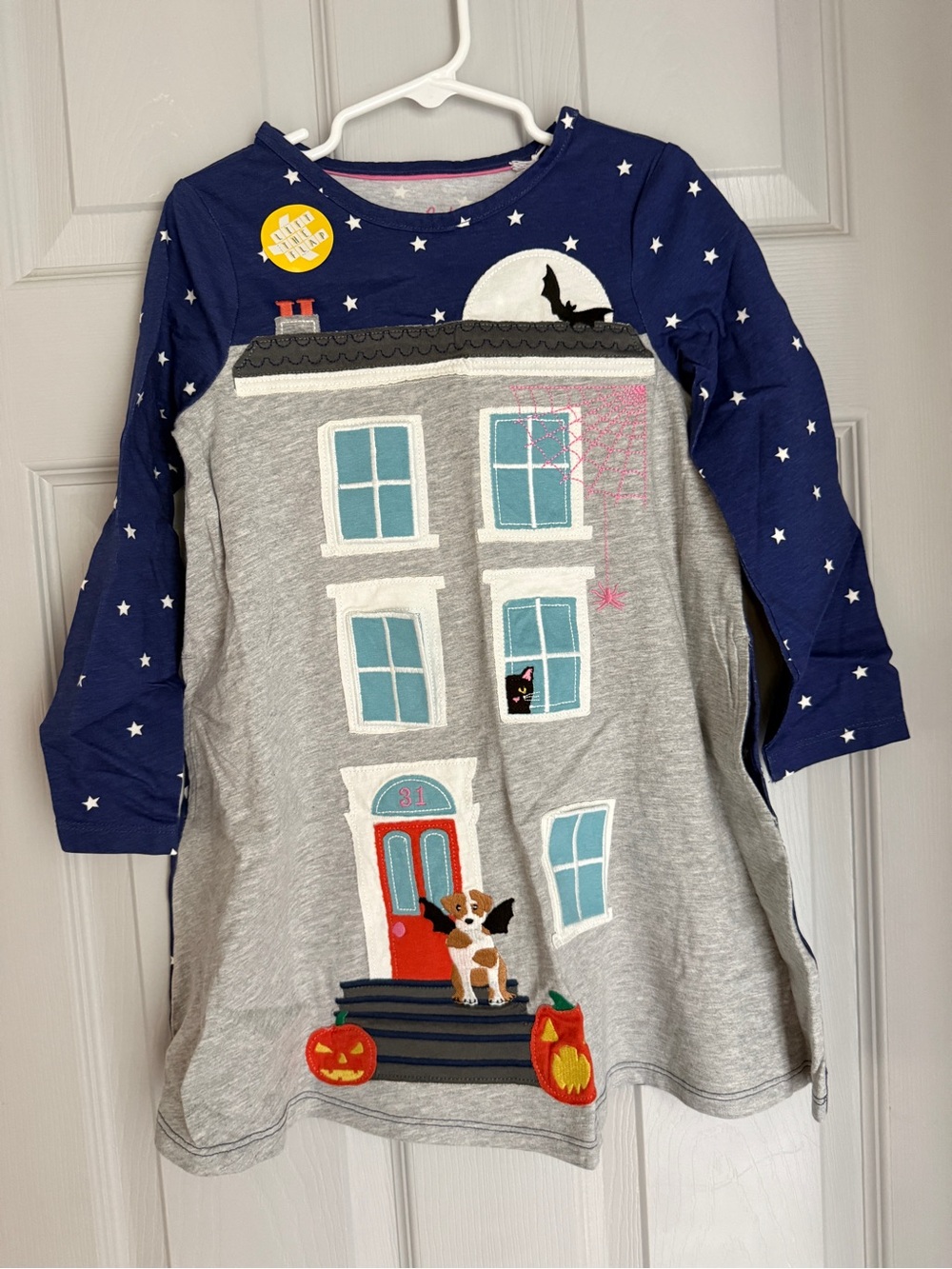 Mini Boden Grey & Navy Halloween House Long Sleeve dress